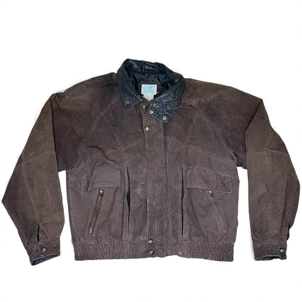 Vintage Mens Suede Leather Bomber Jacket Ash Creek Trading Brown Size XL